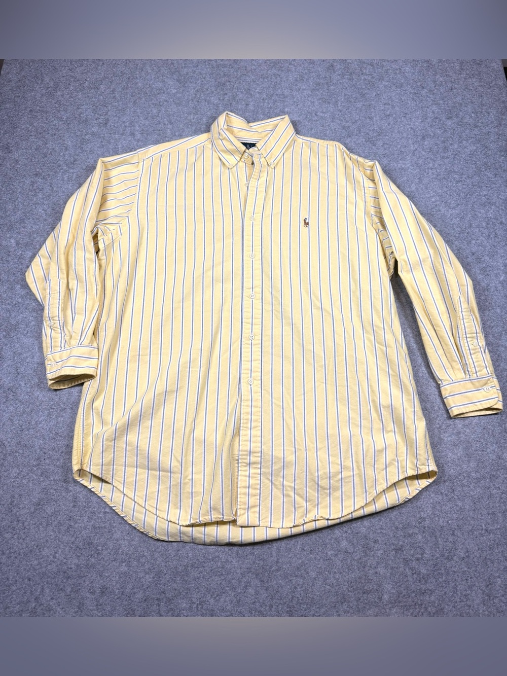 Ralph Lauren Yarmouth Yellow Blue Stripe Button-Down Shirt Flesh Pony 16.5 32/33